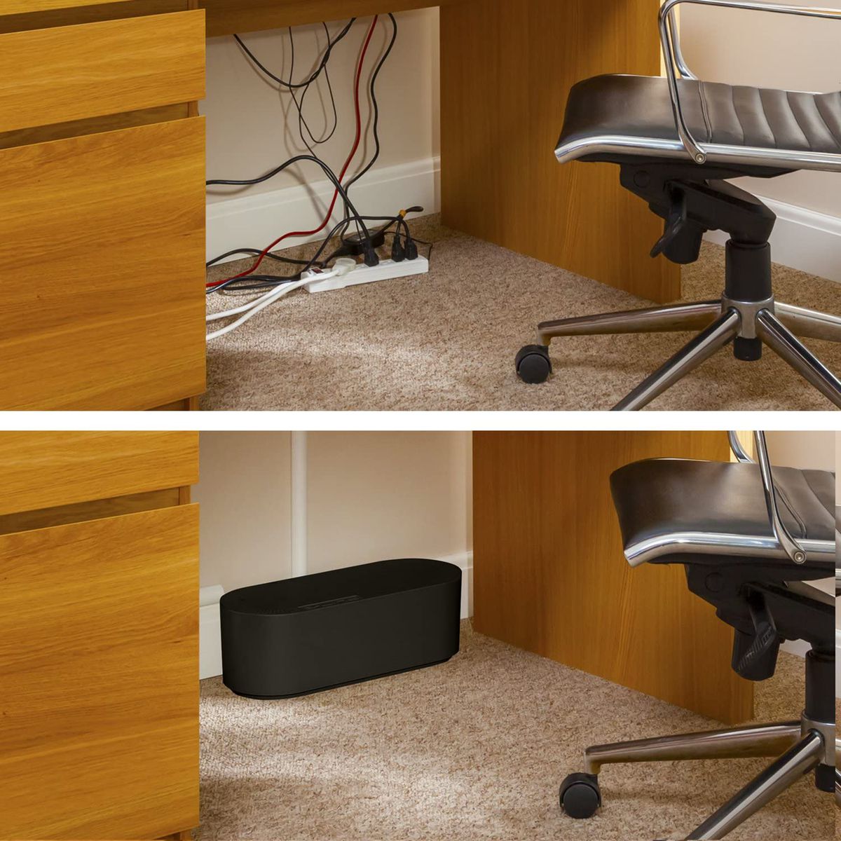 D-Line: Black: Tidy Cable Management Box, Large 415mm x 165mm x 135m
