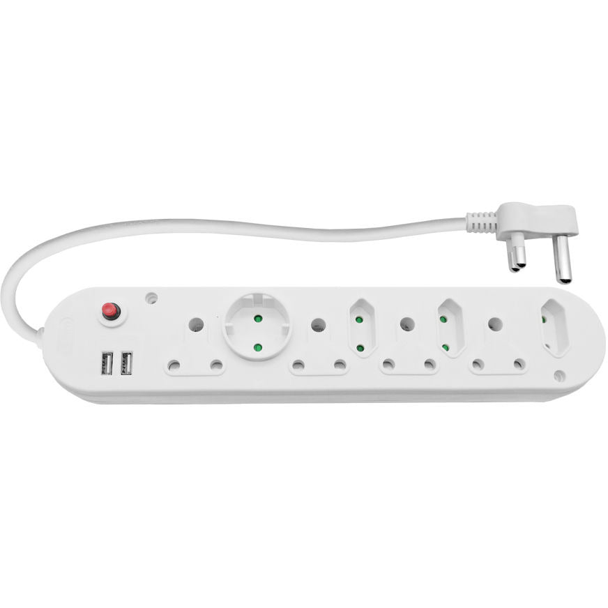 Multi Plug 4x16A 4x5A 2xUSB 0.5m Cord