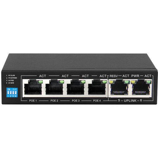 Scoop 6 Port Fast Ethernet 4 AI PoE 60W Switch