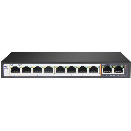 Scoop 8 Port Fast Ethernet AI PoE 96W 2 Gigabit Switch