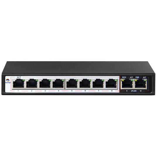 Scoop 10 Port Gigabit 8 AI PoE 96W Switch