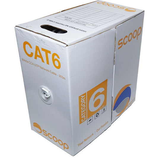 Scoop 305m Box Cat6 CCA White UTP Cable