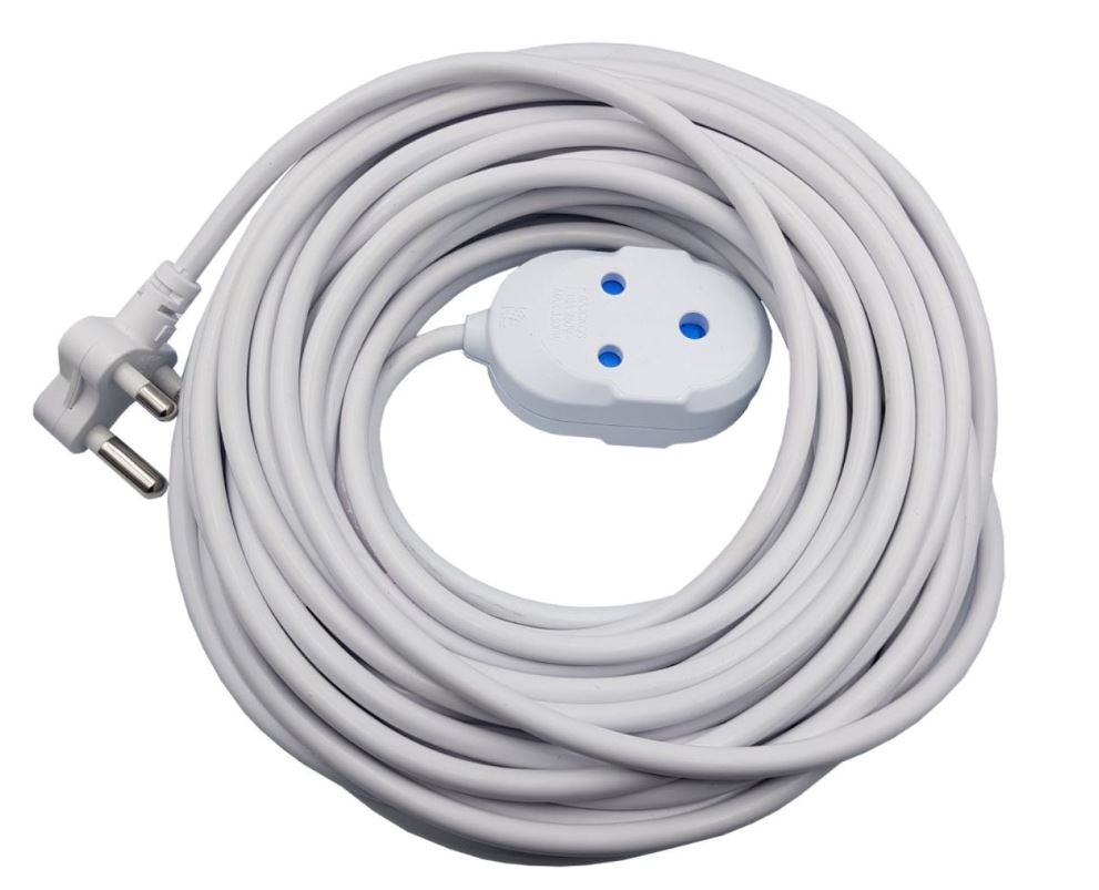 Ellies 20m Heavy Duty Extension Electrical Lead / Cord / Cable 1.5mm, White