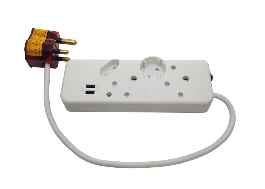 Ellies: 4 Way High Surge Power Protector With 2 x USB Sockets Multiplug.