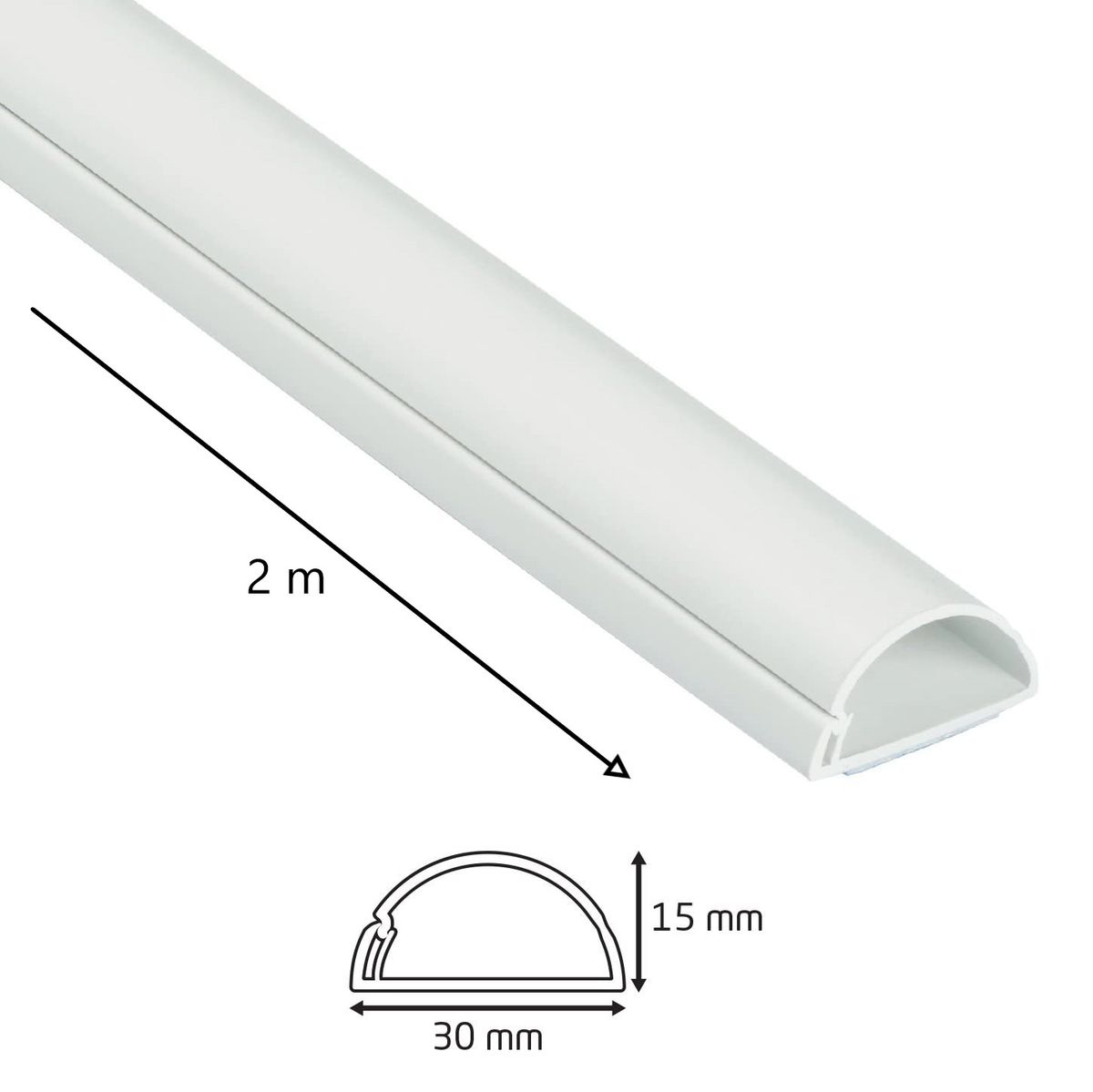 D-Line: Half Round White Cable Management Trunking - 30mm x 15mm x 2m