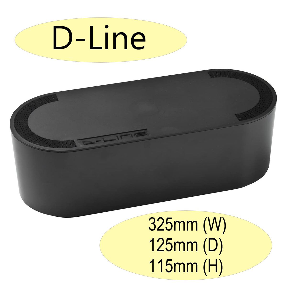 D-Line: Tidy Cable Management Box, SMALL: 325mm x 125mm x 115m: BLACK