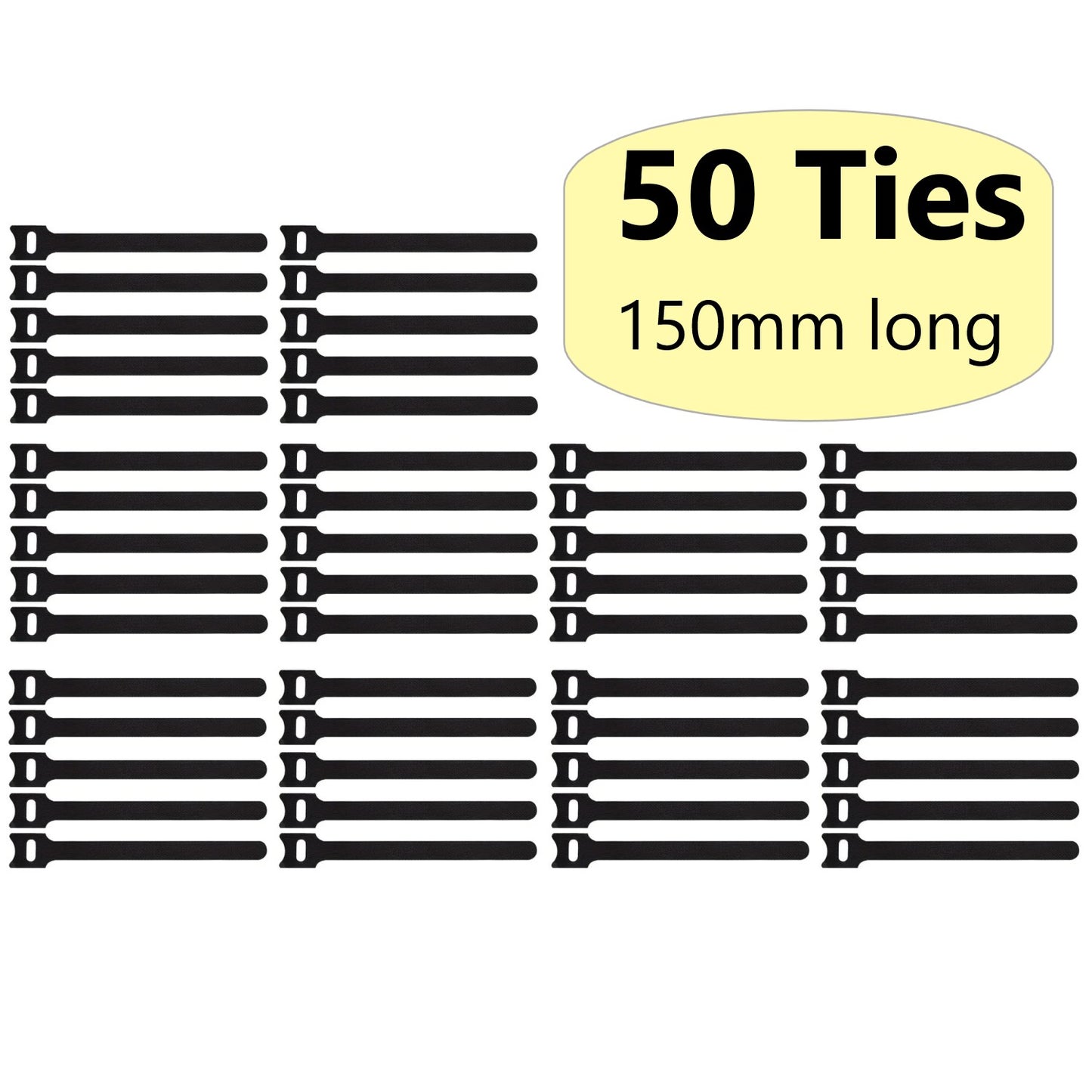 Reusable Hook and Loop Cable Tie 150mm X 12mm: 50 Hook and Loop Ties