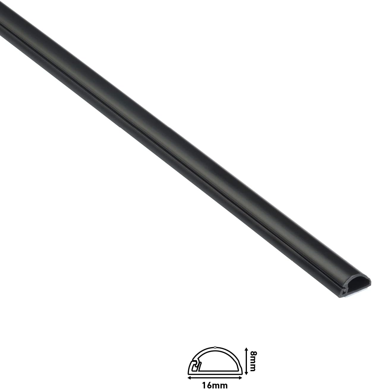 D-Line 16mm x 8mm x 2m Half Round Micro Cable Trunking / ducting BLACK
