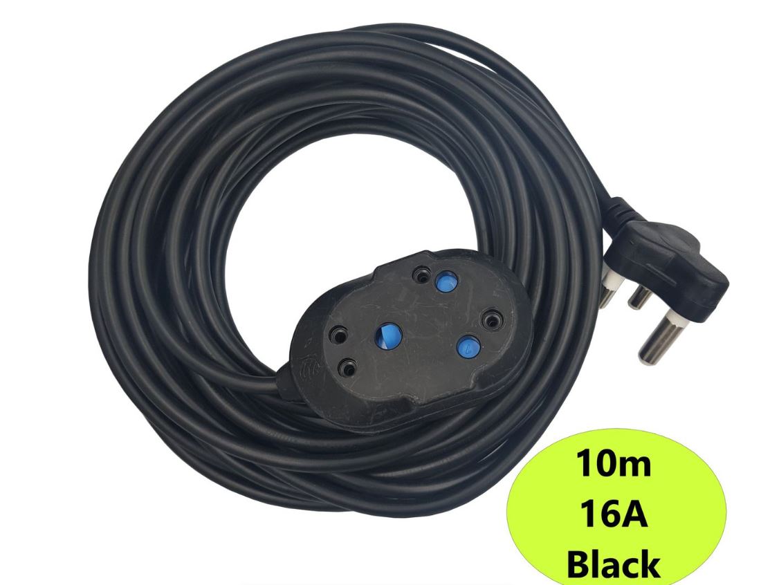 Ellies: 10m 16A Black Heavy Duty Extension Cord / Lead / Cable