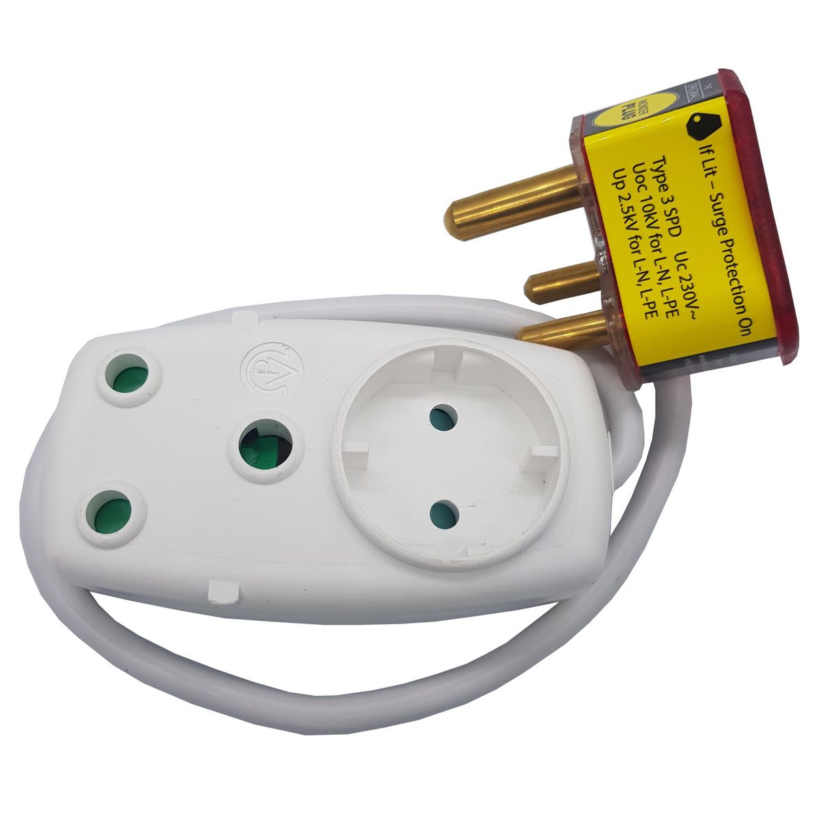 Surge Safe Power Protector plug , 0.3m lead & 2 way Multi Adaptor.