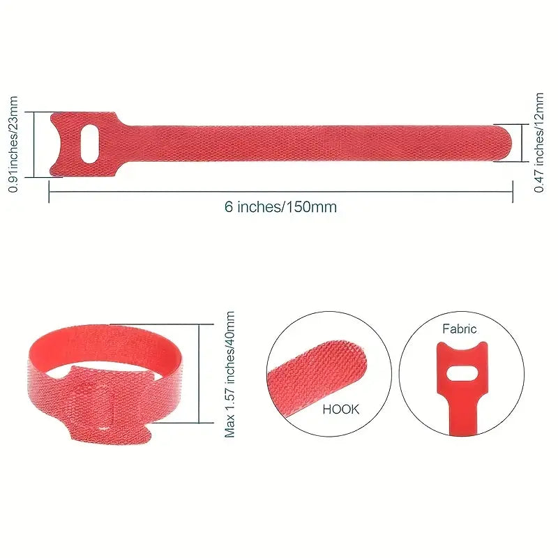 30 x Fastening Microfiber Cloth Cable Ties Reusable: Red, White, Black 15cm