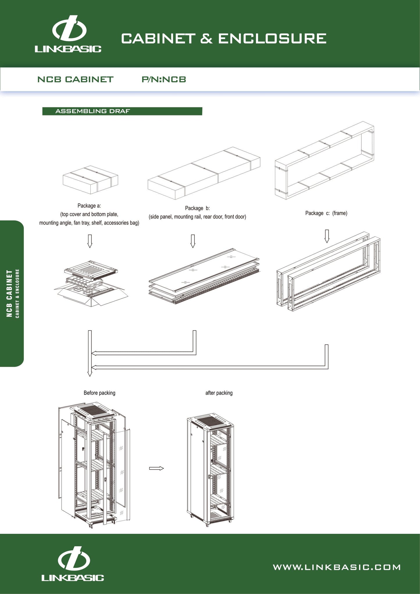 Linkbasic 42U 1M Deep Network Cabinet. 4 Fans 3 Shelves & Perforated Steel Doors