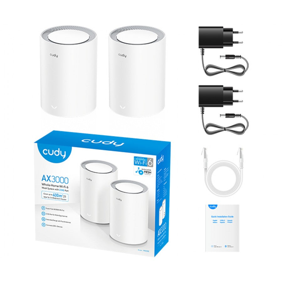 Cudy Dual Band WiFi 6 3000Mbps Multi-Gigabit Mesh 2-Pack | M30002 (2-Pack)