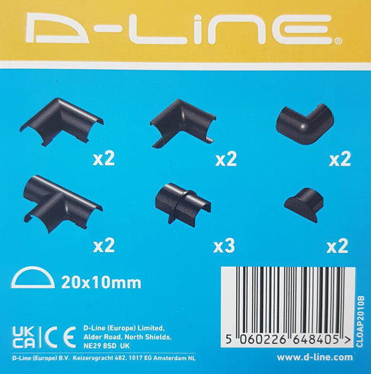 d-line Trunking Accessories pack: For 20mm x 10mm half round trunking, BLACK: Bends, Ends and Adapters. (Copy) (Copy) (Copy)