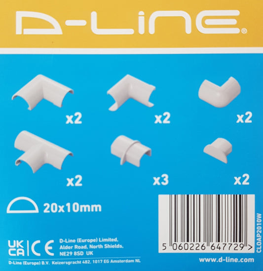 d-line Trunking Accessories pack: For 20mm x 10mm half round trunking, white: Bends, Ends and Adapters. (Copy) (Copy)