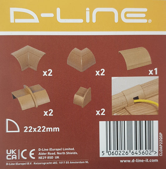 d-line Trunking Accessories pack: For 22mm x 22mm Quarter round trunking, oak: Bends, Ends and Adapters. (Copy)