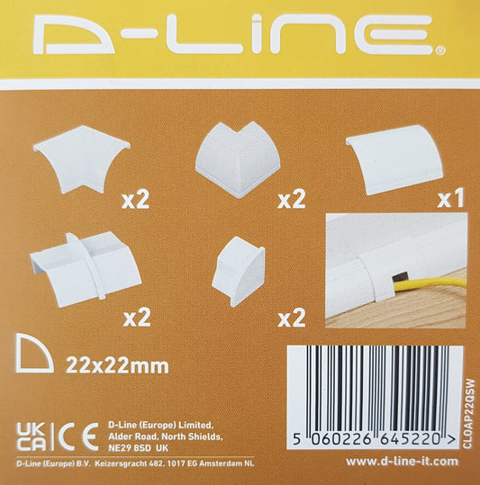 d-line Trunking Accessories pack: For 22mm x 22mm Quarter round trunking, white: Bends, Ends and Adapters.