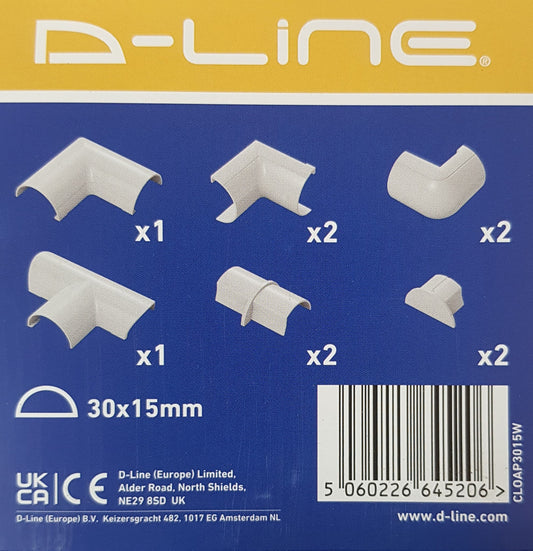 d-line Trunking Accessories pack: For 30mm x 15mm half round trunking, white: Bends, Ends and Adapters. (Copy) (Copy) (Copy)