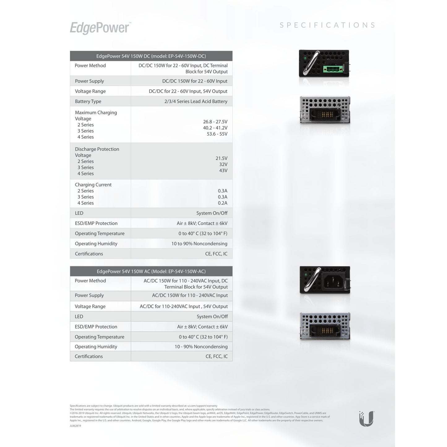 Ubiquiti UISP EdgePower 24V 72W Power Supply & Battery Backup | EP-24V-72W