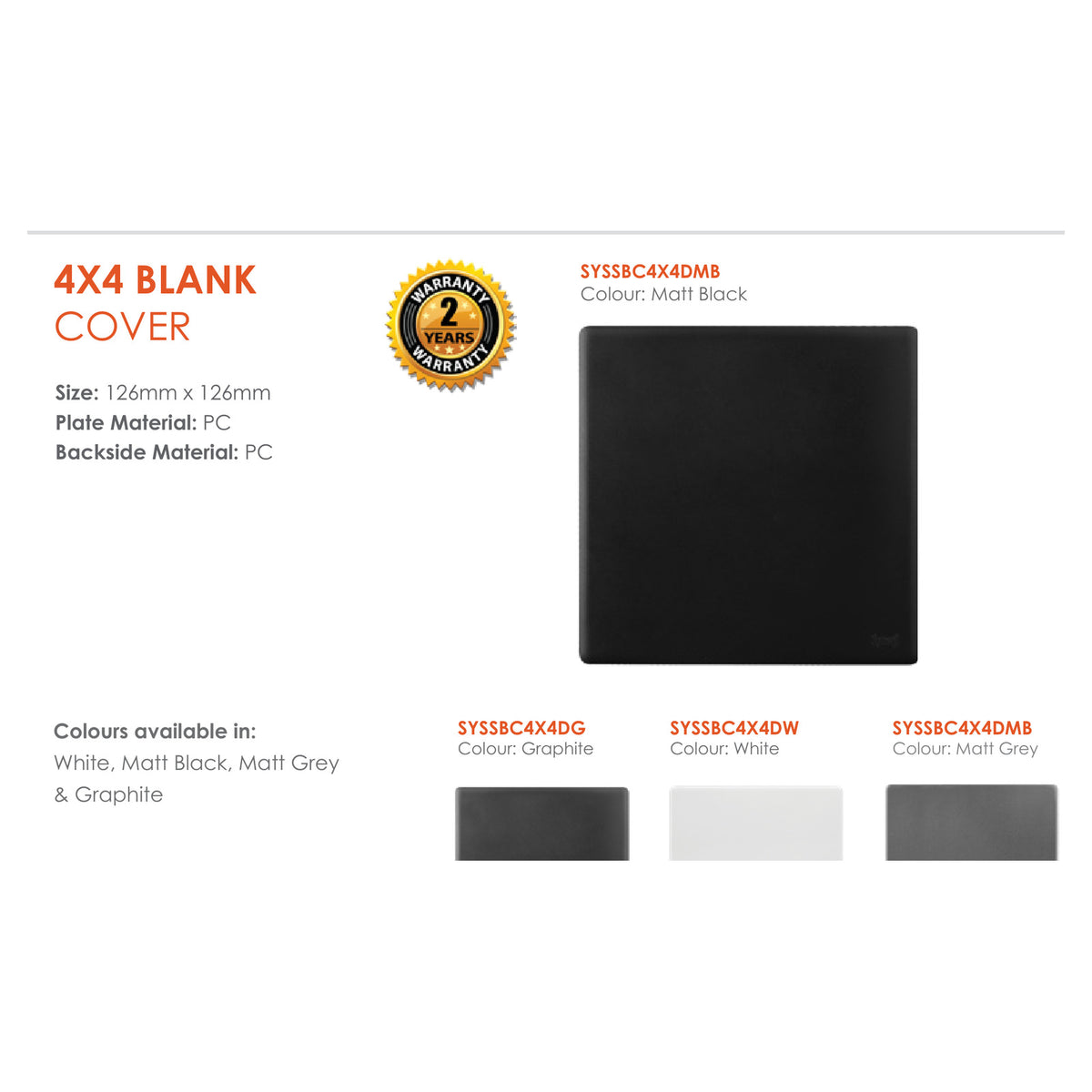 Synerji Deco 4x4 Blank Cover Plate