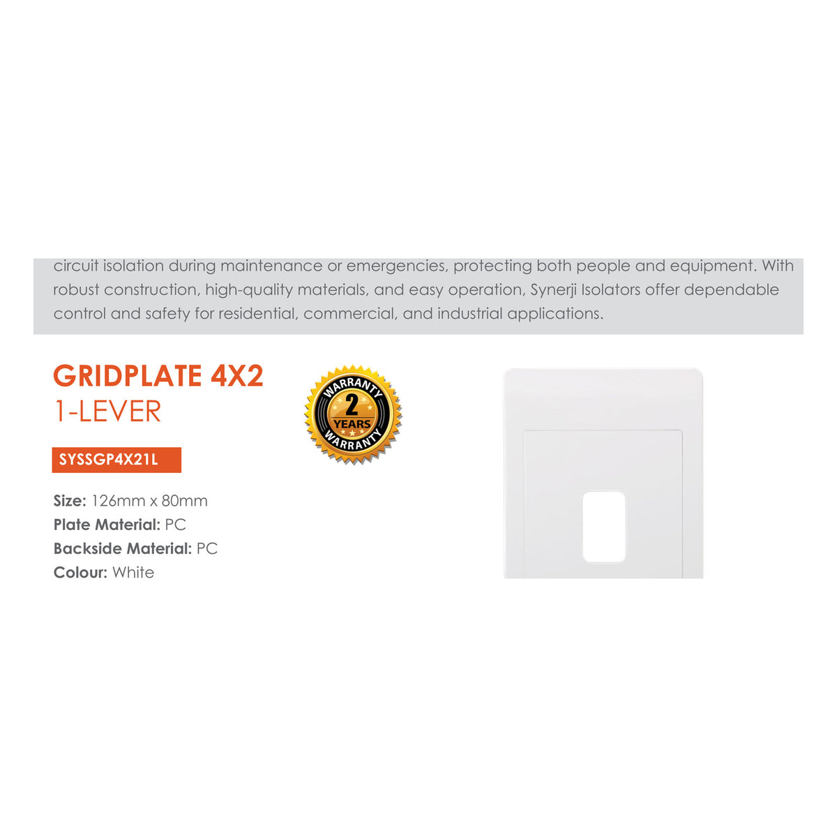Synerji ECO 4x2 Grid Plate 1 Lever