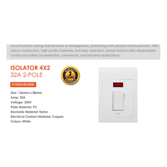 Synerji ECO 4x2 32A 2-Pole Isolator Switch