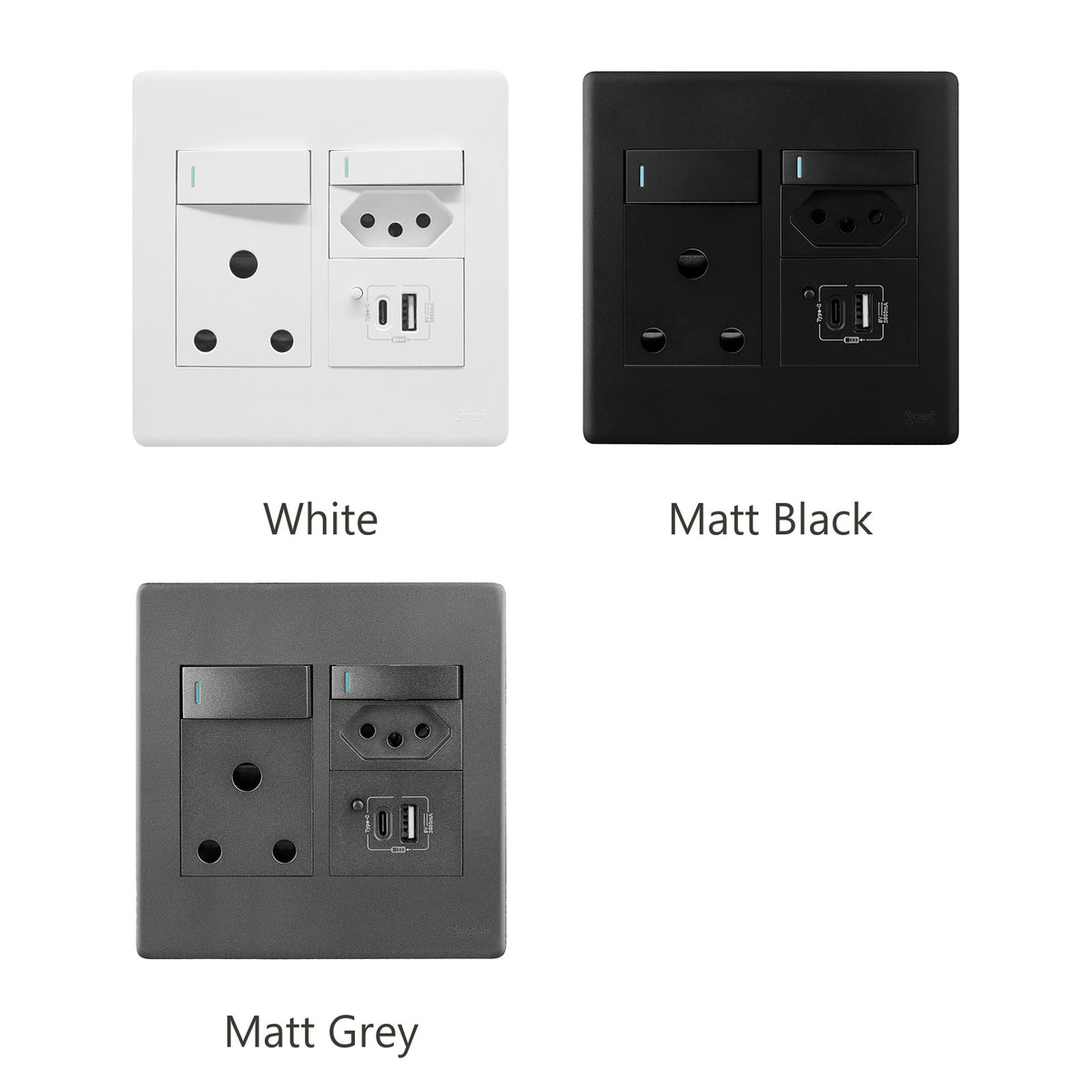 Synerji Deco 4x4 Wall Socket 16A with Euro Socket, USB-A & USB-C