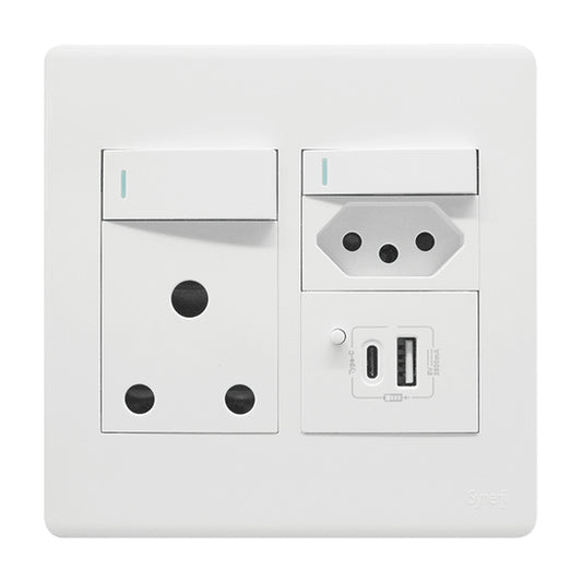 Synerji Deco 4x4 Wall Socket 16A with Euro Socket, USB-A & USB-C