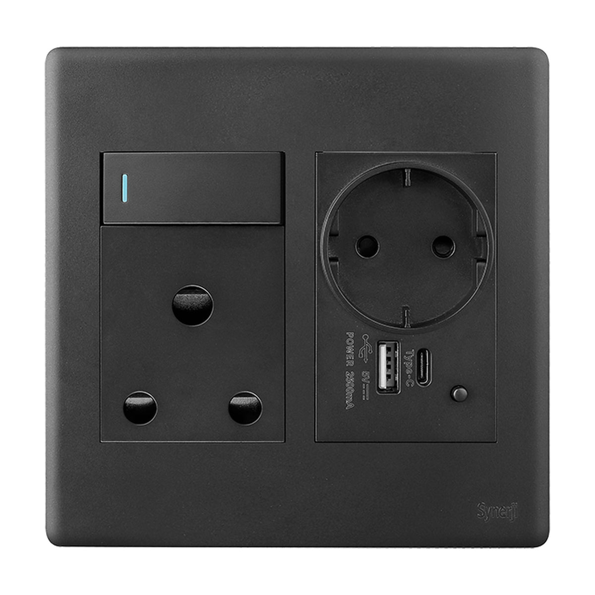 Synerji Deco 4x4 Wall Socket 16A with Euro Schuko Socket, USB-A & USB-C
