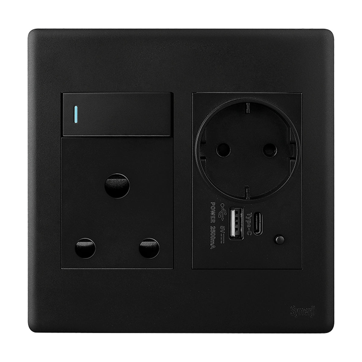 Synerji Deco 4x4 Wall Socket 16A with Euro Schuko Socket, USB-A & USB-C