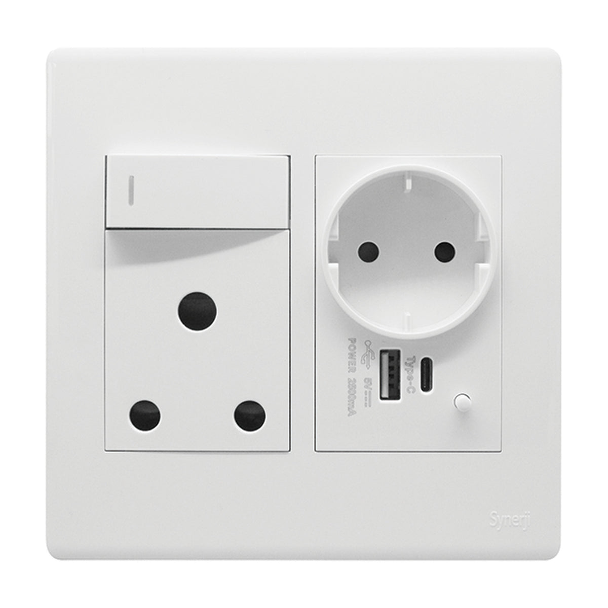 Synerji Deco 4x4 Wall Socket 16A with Euro Schuko Socket, USB-A & USB-C