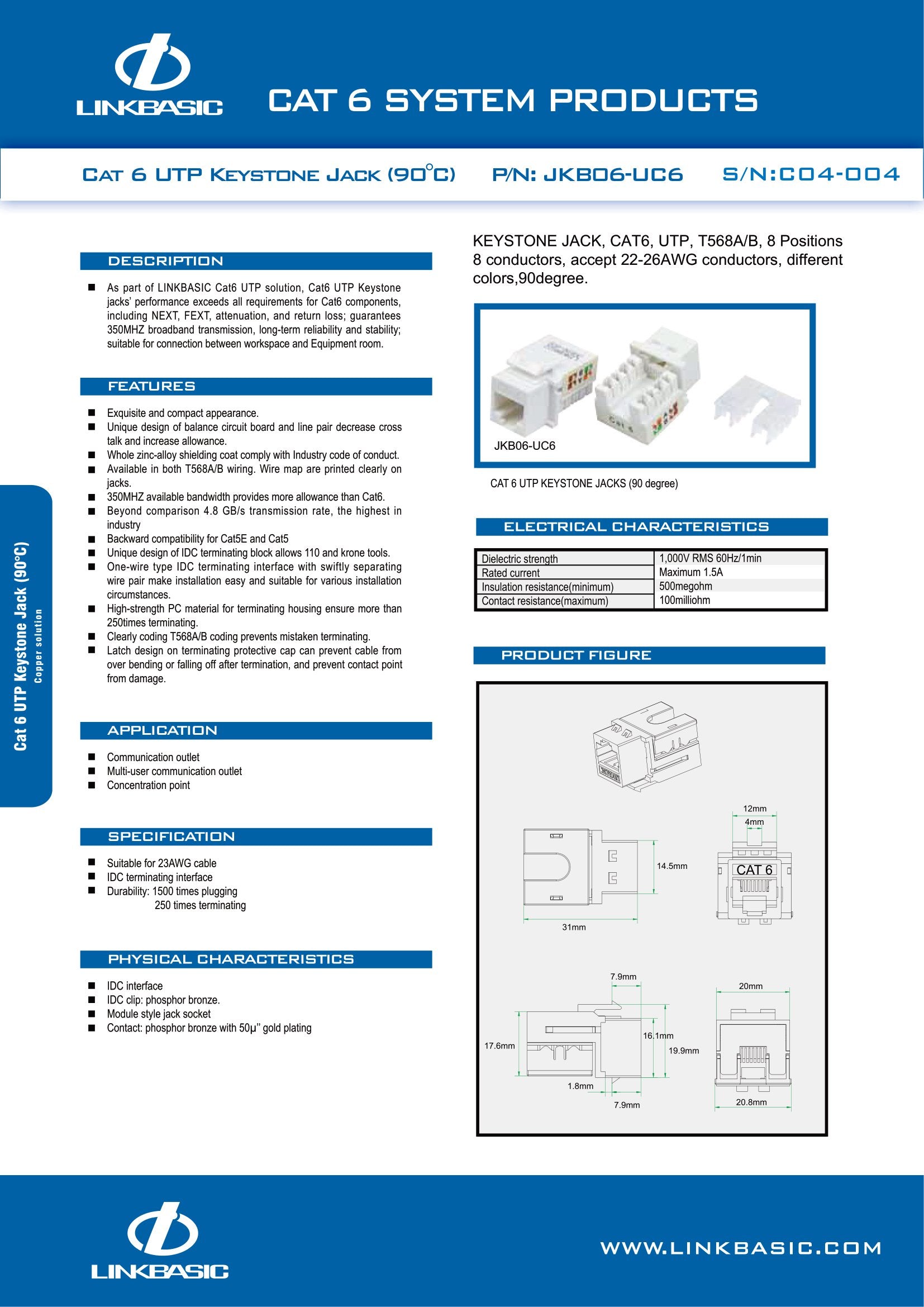 Linkbasic Cat6 UTP Keystone Jack. (Termination) – Mr Satellite