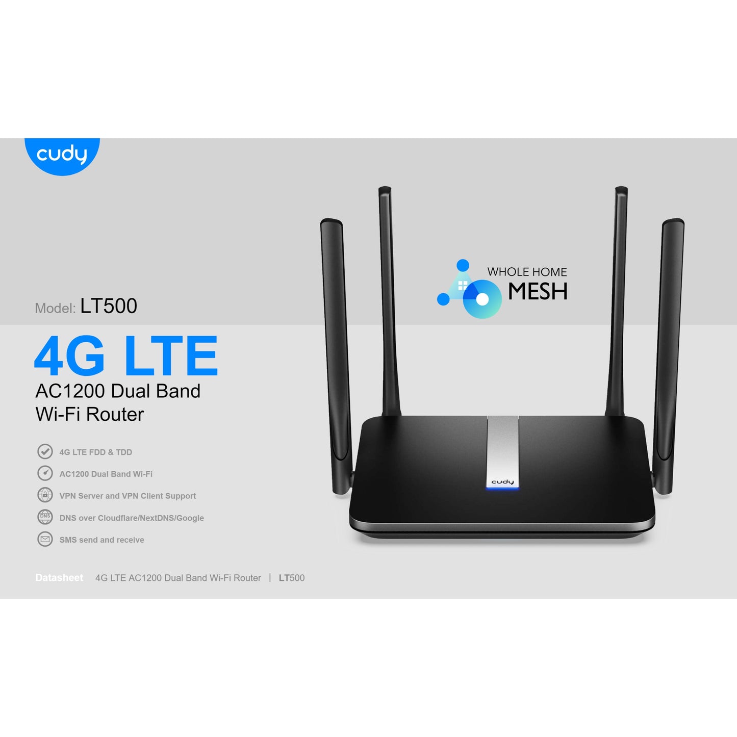 Cudy 4G LTE4 Dual Band 1200Mbps WiFi 5 Router | LT500 (Cudy Mesh compatible)