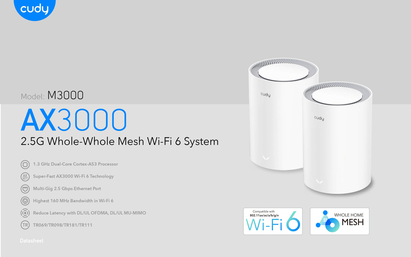 Cudy Dual Band WiFi 6 3000Mbps Multi-Gigabit Mesh Router | M3000 (1-Pack)