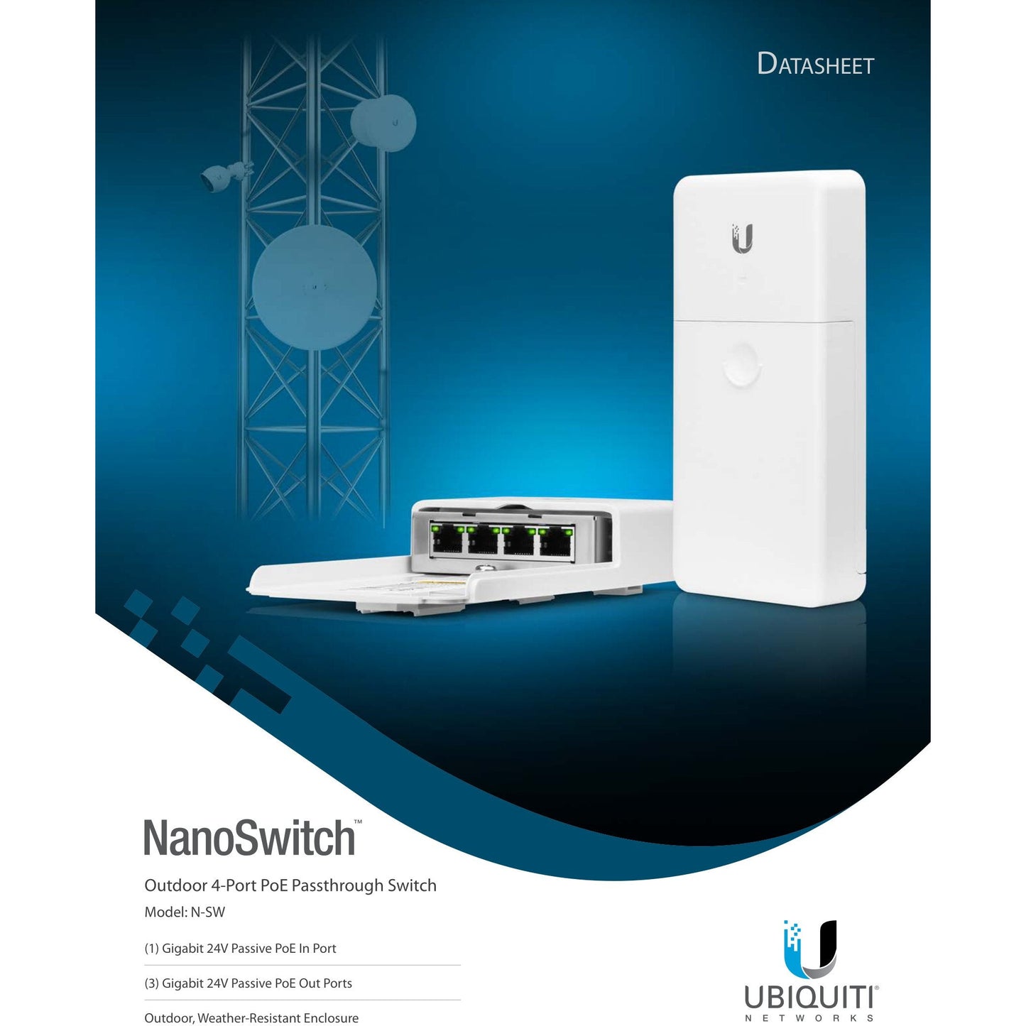 Ubiquiti NanoSwitch Outdoor 4 Port Gigabit with 3 POE Out | N-SW