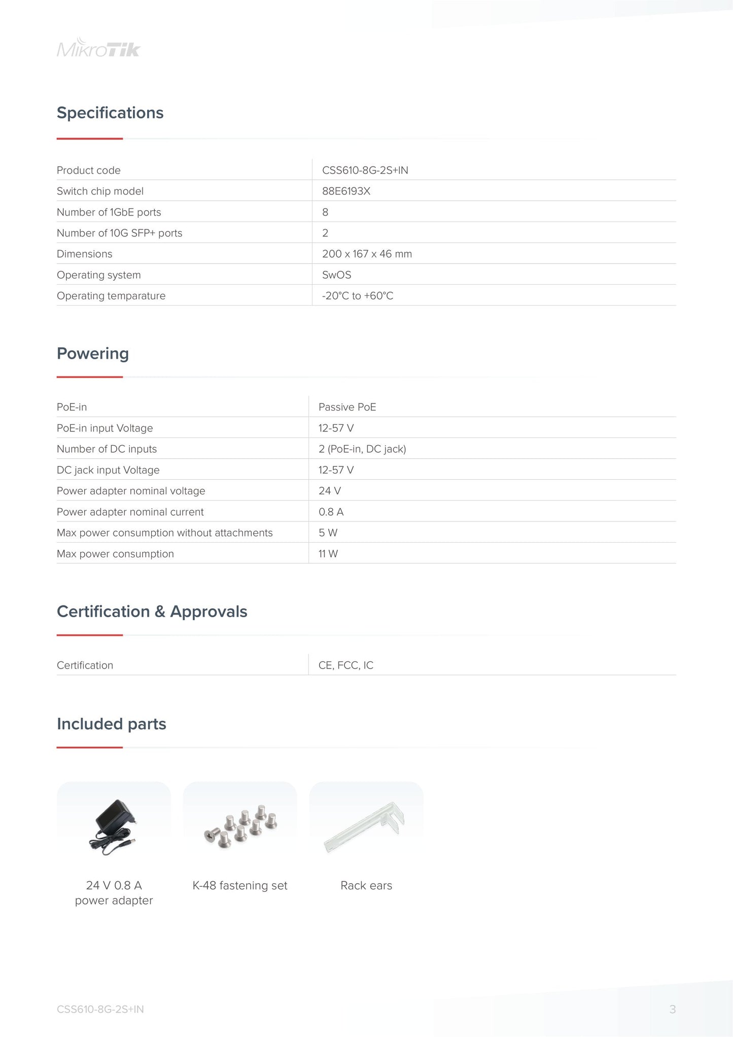 MikroTik SwOS Smart Switch 8 Port Gigabit 2SFP+ PoE Input | CSS610-8G-2S+IN
