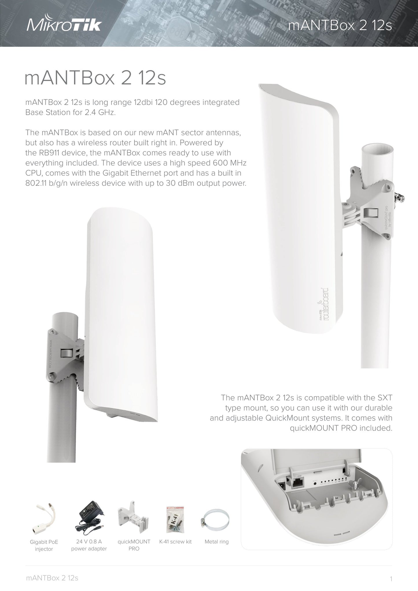 MikroTik mANTBox 2 12s 12dBi 120' Integrated Sector | RB911G-2HPnD-12S