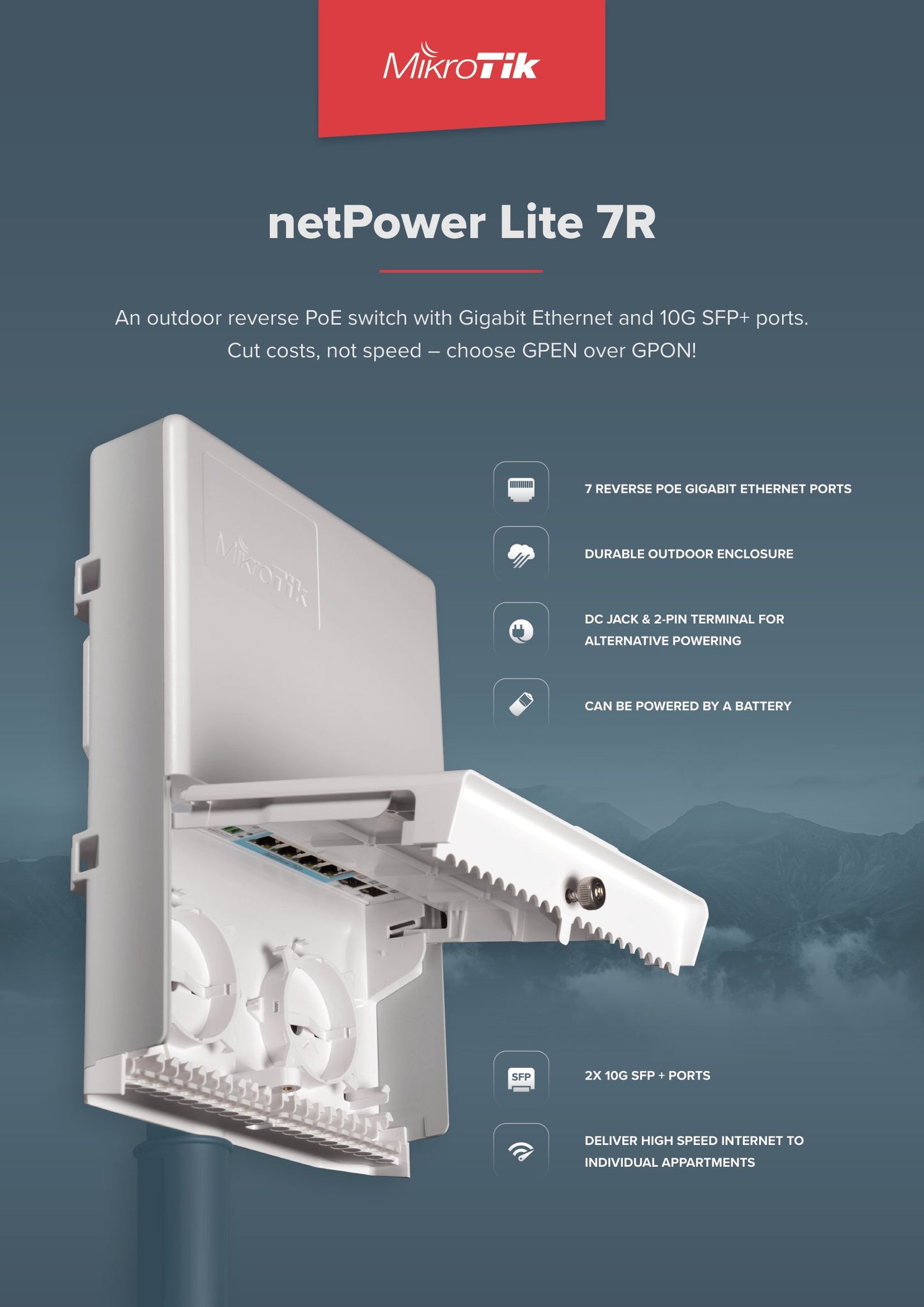 MikroTik netPower Lite 7R 1 PoE out 7 PoE input Switch | CSS610-1Gi-7R-2S+OUT