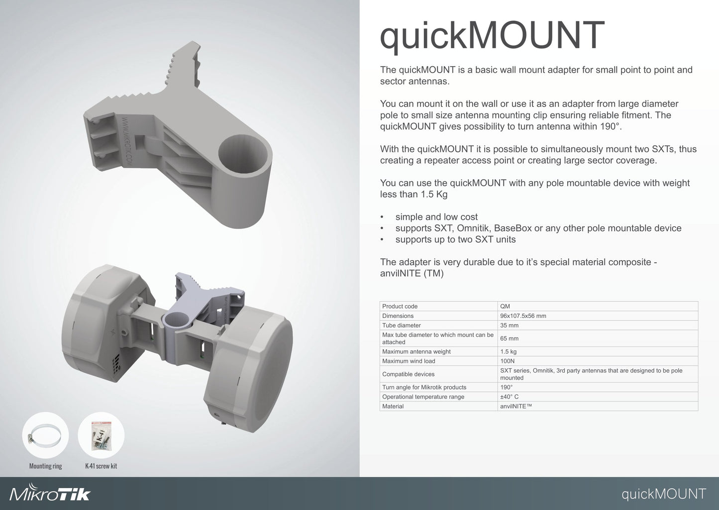MikroTik QuickMount for Small Pole Mount Devices | QM