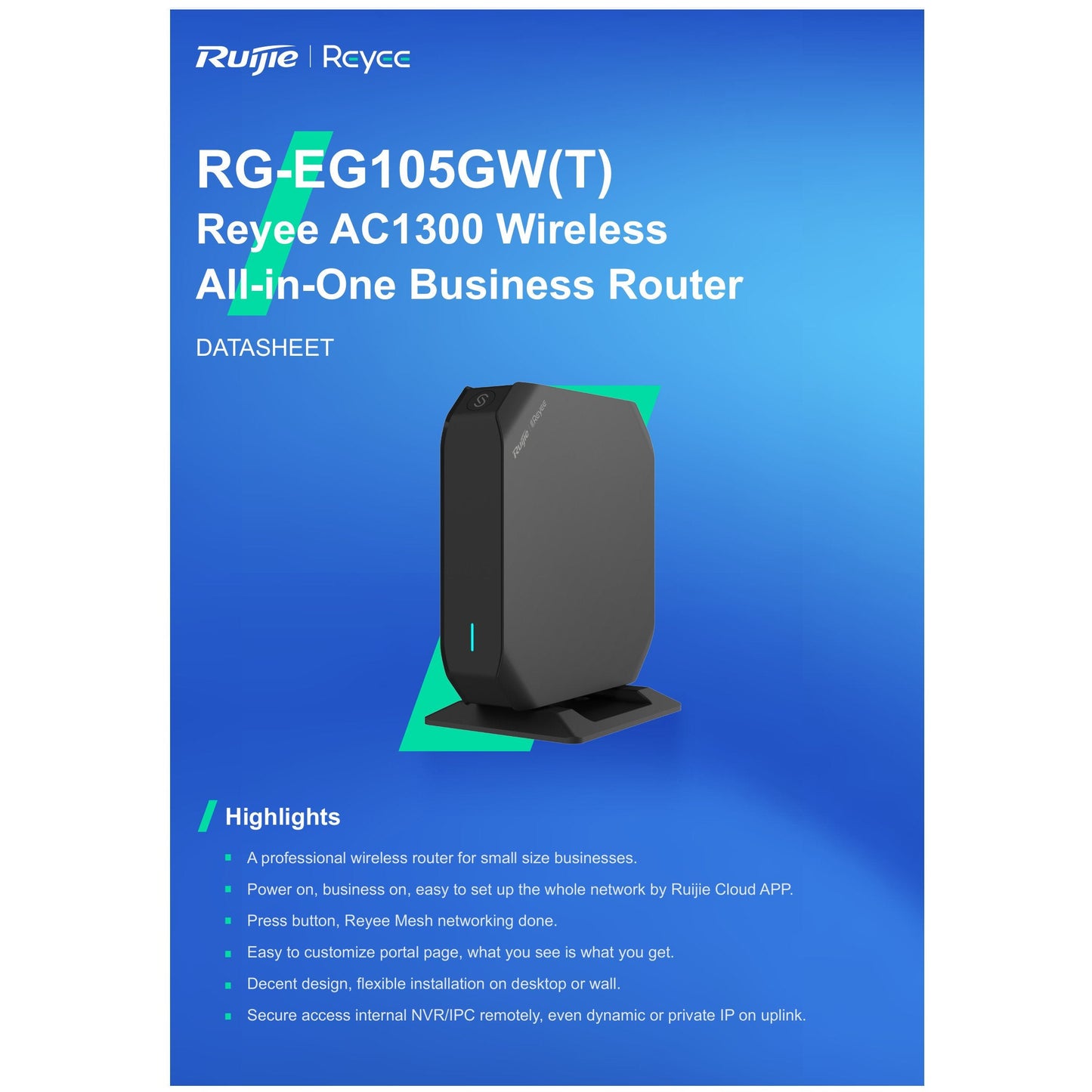 Reyee 5 Port Gigabit AC Wave 2 Cloud Router | RG-EG105GW(T)