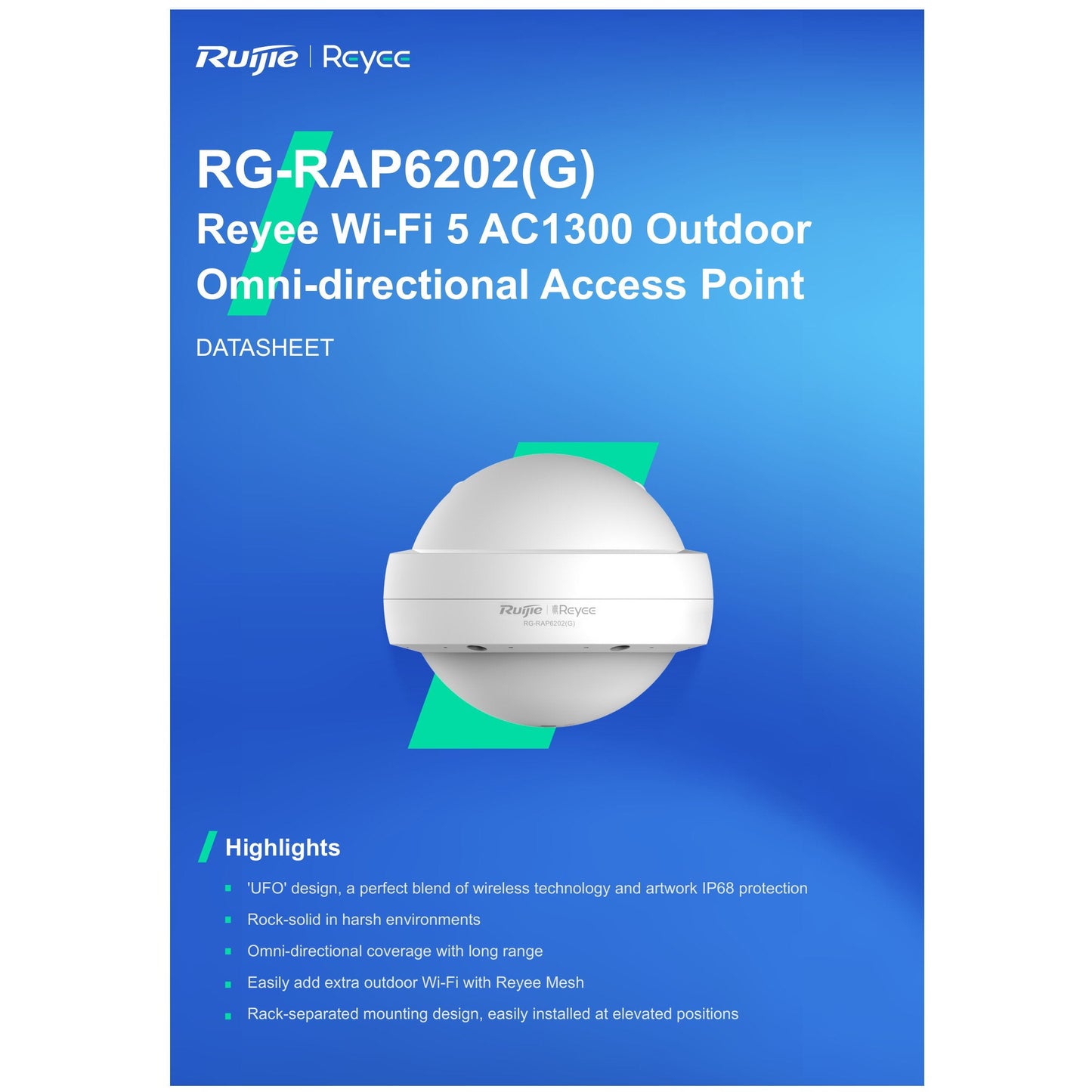 Reyee Dual Band AC 1300Mbps Gigabit Outdoor AP (Access Point) | RG-RAP6202(G)