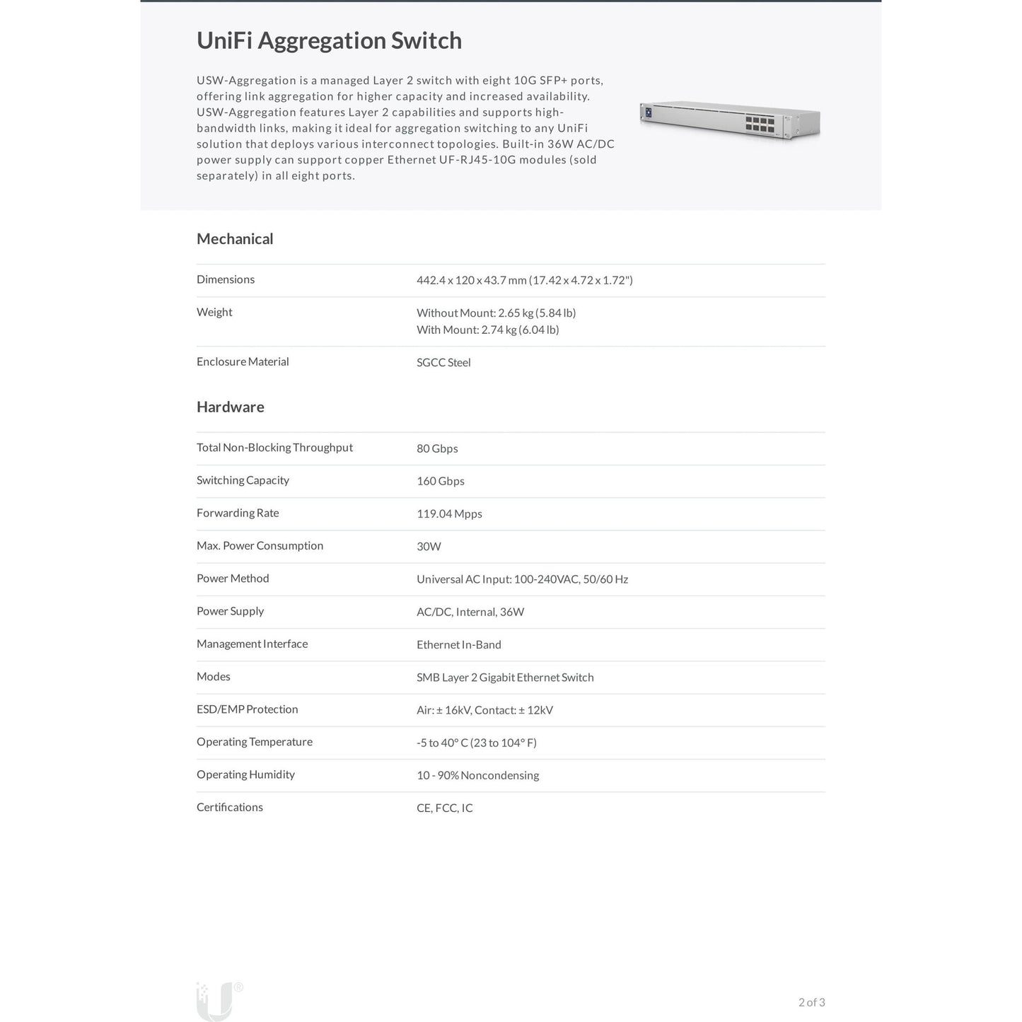 Ubiquiti UniFi Aggregation Switch 8SFP+ | USW-Aggregation