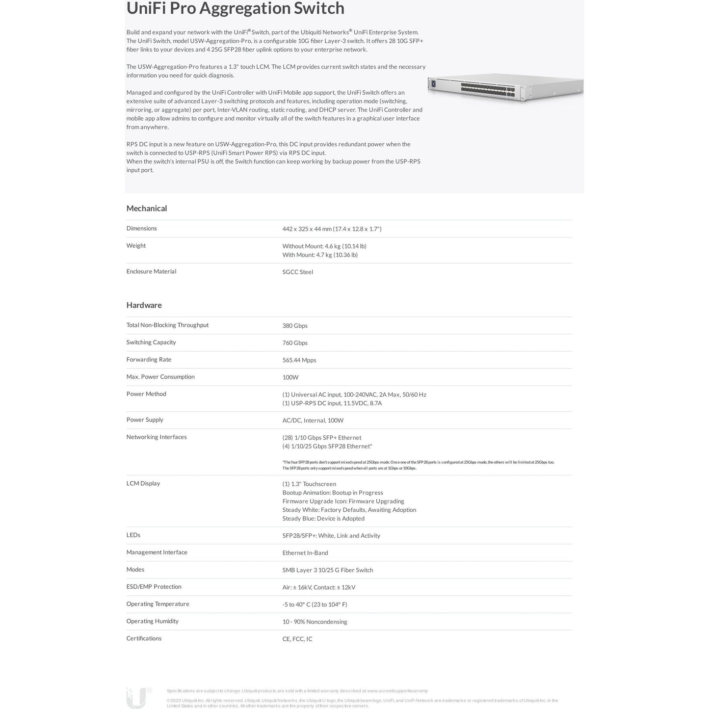 Ubiquiti UniFi Aggregation Switch Pro 28 Port SFP+ 4 SFP28 | USW-Pro-Aggregation