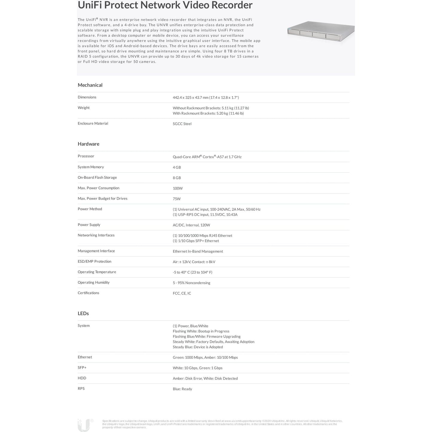Ubiquiti UniFi Protect 4 Bay 1SFP+ Gigabit Ethernet NVR | UNVR