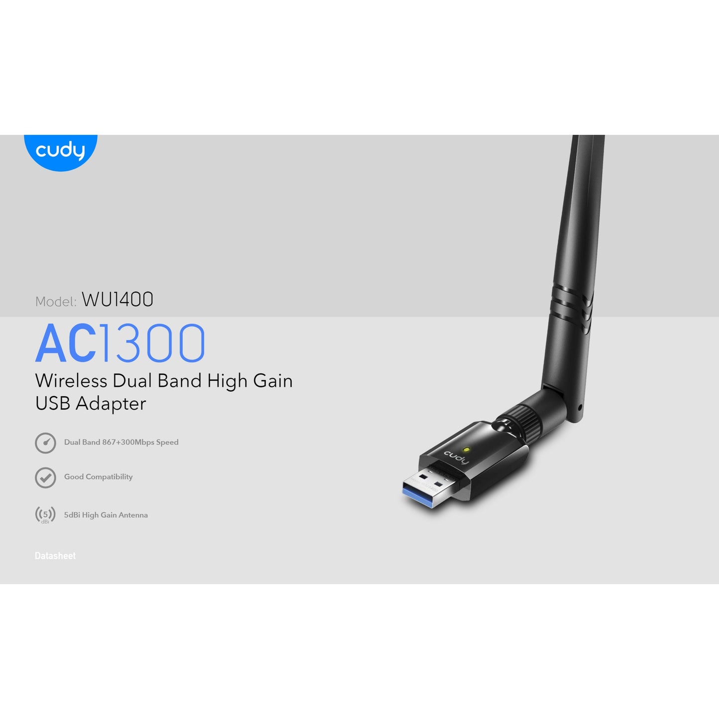 Cudy Dual Band WiFi 5 1300Mbps 5dBi USB 3.0 Adapter | WU1400