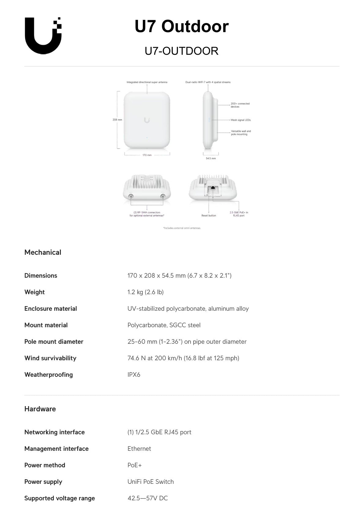 Ubiquiti UniFi WiFi 7 Outdoor Dual Band AP