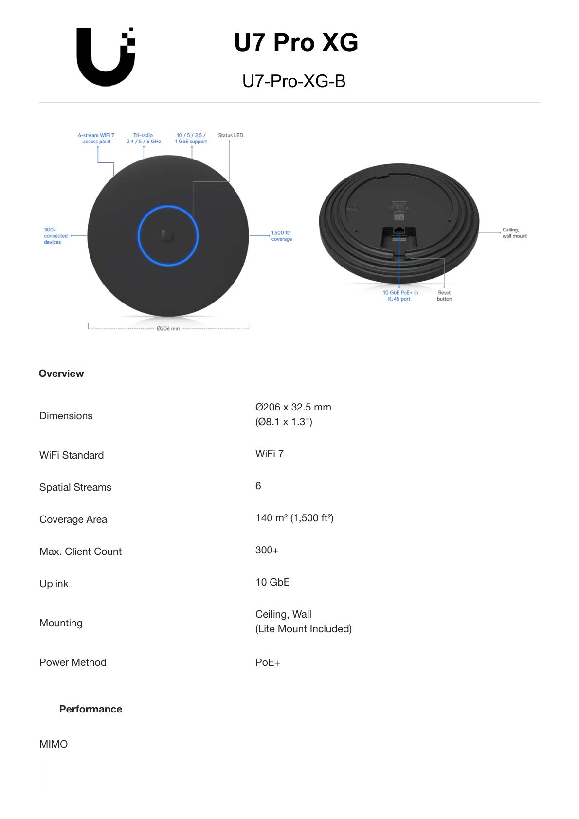 Ubiquiti UniFi WiFi 7 Pro XG Tri-Band Black AP