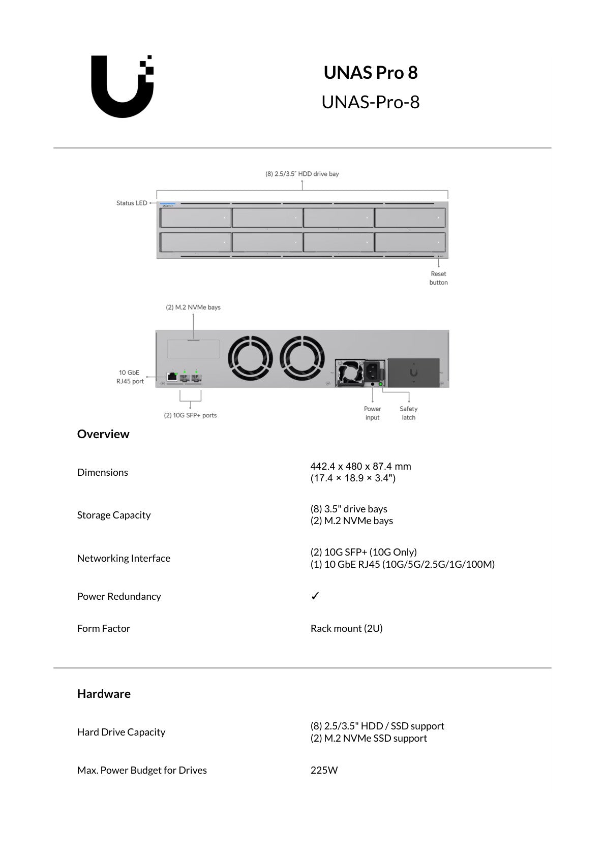 Ubiquiti UniFi NAS Pro 8 2U 8 Drive Bays 2 NVMe Slots and 10Gbps Ethernet
