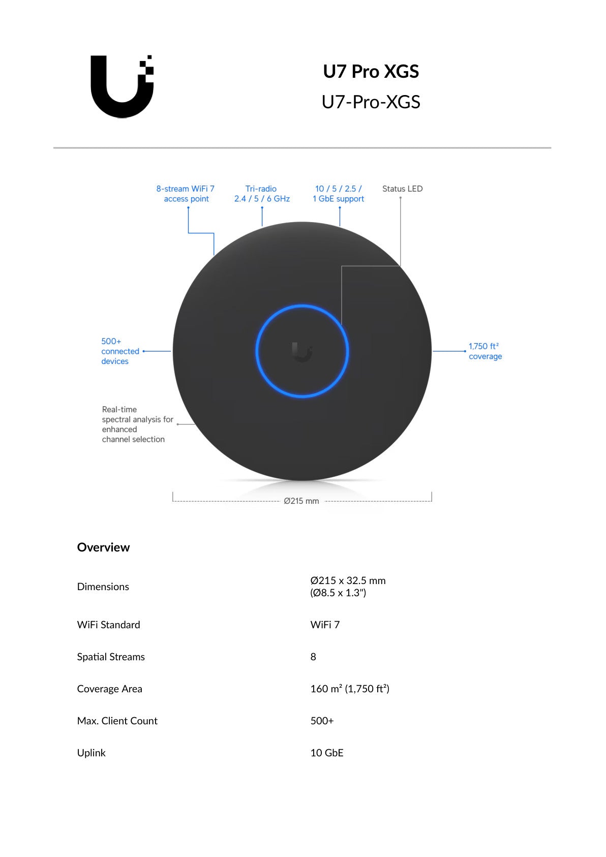Ubiquiti UniFi WiFi 7 Pro XGS Tri-Band Black AP