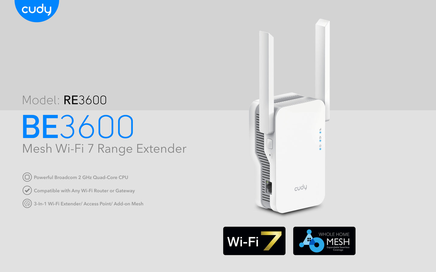 Cudy Dual Band WiFi 7 3600Mbps Gigabit Range Extender